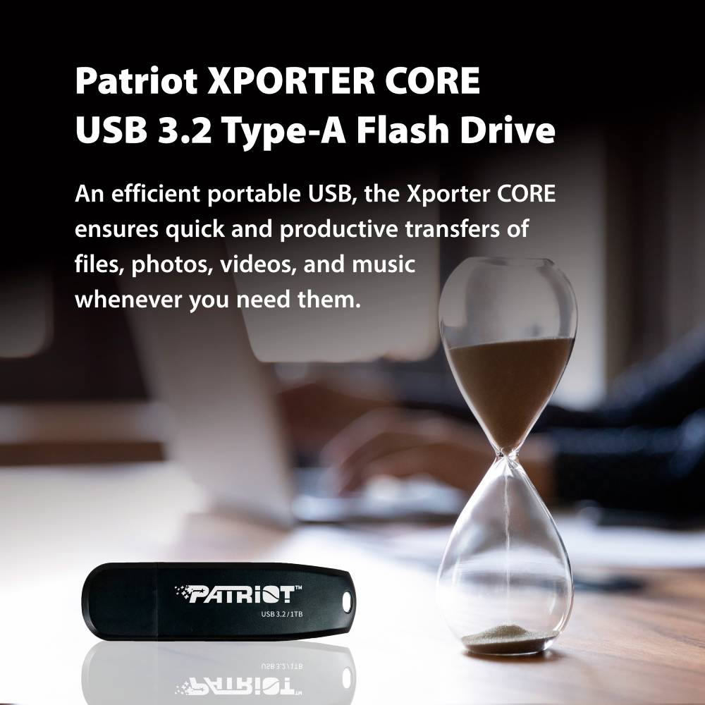 Зовнішній вигляд Флеш-драйв PATRIOT Xporter Core USB3.2 256GB Black (PSF256GXRB3U)