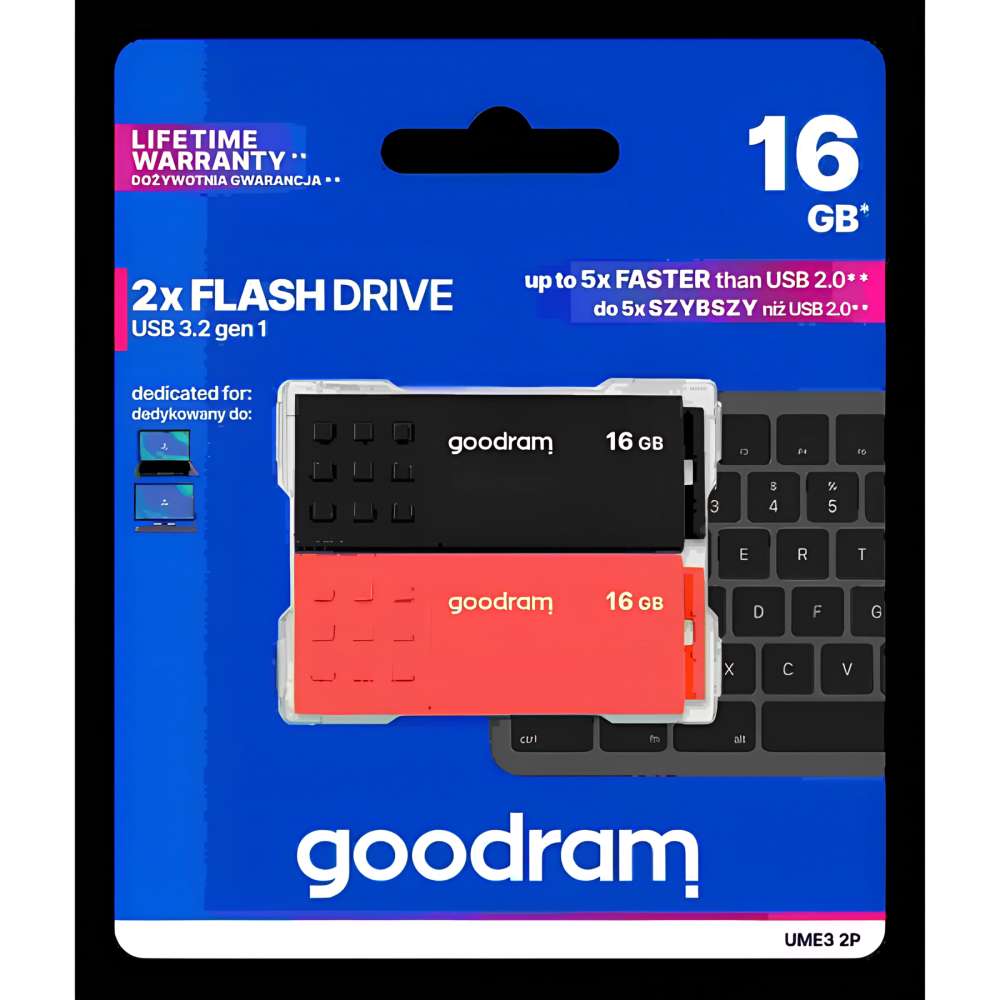 Флеш-драйв GOODRAM 2x16GB UME3 MIX USB 3.2 Gen 1 (UME3-0160MXR11-2P) Конструкція знімний ковпачок