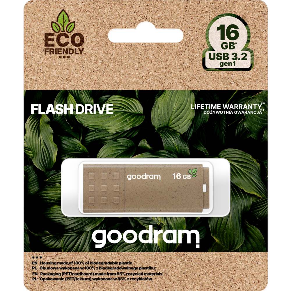 Флеш-драйв GOODRAM 16GB USB 3.2 UME3 ECO FRIENDLY (UME3-0160EFR116) Объем памяти 16 Гб