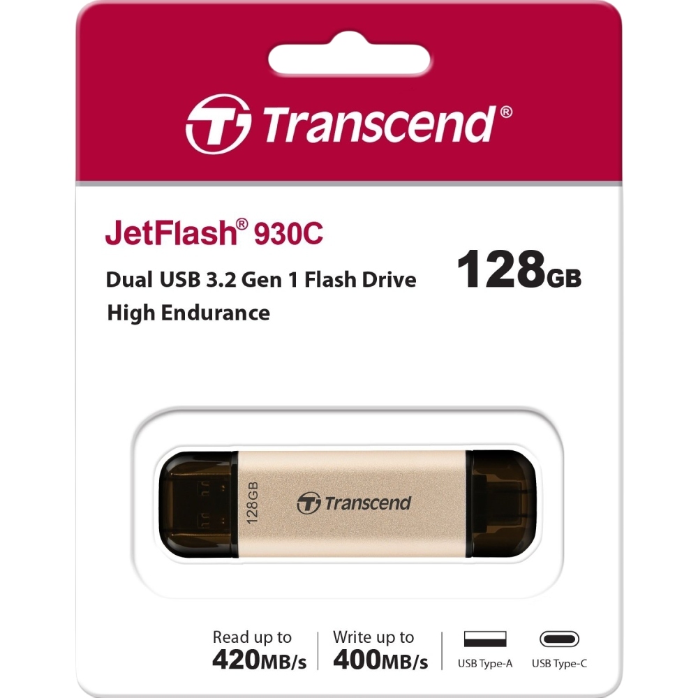 Изображение Флеш-драйв TRANSCEND 128GB USB 3.2/Type-C JetFlash 930 Gold-Black (TS128GJF930C)