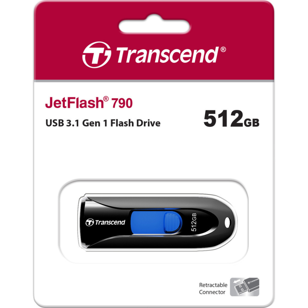 Флеш-драйв TRANSCEND JetFlash 790 512GB USB 3.1 Black (TS512GJF790K) Об'єм пам'яті 512 Гб