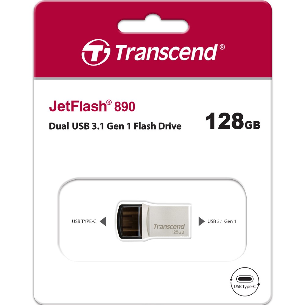 Замовити Флеш-драйв TRANSCEND JetFlash 890 128GB Type-C USB 3.1/3.0 Silver (TS128GJF890S)