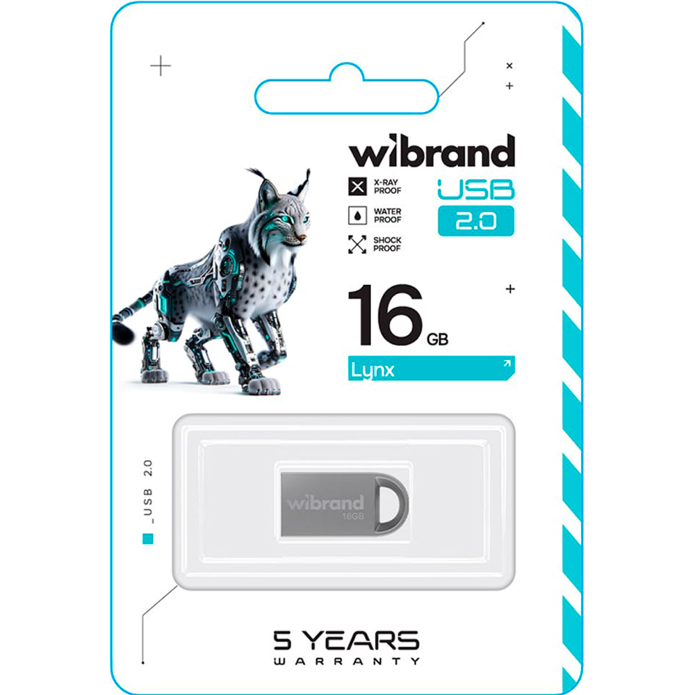 Флеш-драйв WIBRAND 16GB lynx Silver (WI2.0/LY16M2S) Конструкция монолит