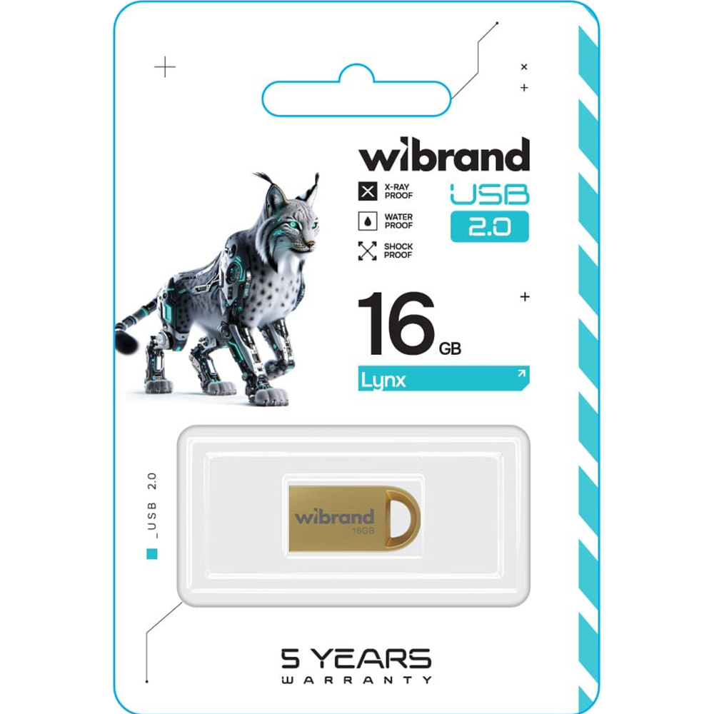 Флеш-драйв WIBRAND 16GB lynx Gold (WI2.0/LY16M2G) Конструкция монолит