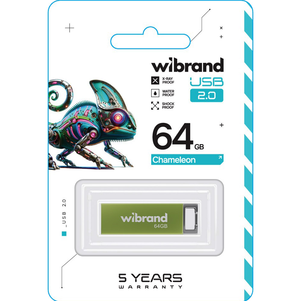 Флеш-драйв WIBRAND 64GB Chameleon Green (WI2.0/CH64U6LG) Конструкція моноліт