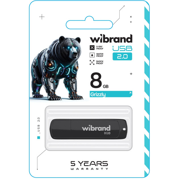 Флеш-драйв WIBRAND Grizzly 8GB 2.0 Black (WI2.0/GR8P3B) Конструкция съемный колпачок