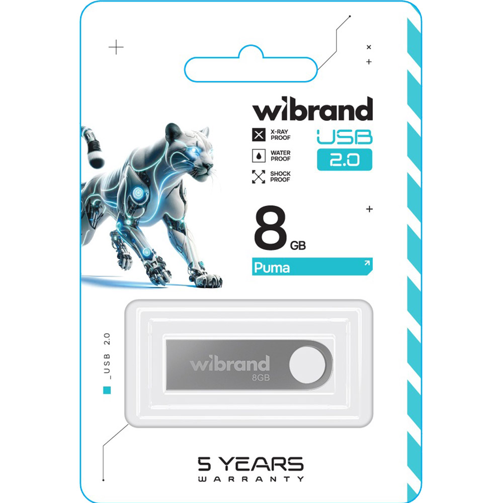 Флеш-драйв WIBRAND 8GB Puma Silver (WI2.0/PU8U1S) Конструкция монолит