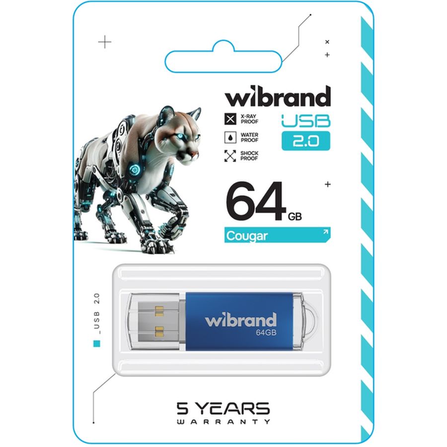 Флеш-драйв WIBRAND 64GB Cougar Blue (WI2.0/CU64P1U) Конструкція знімний ковпачок