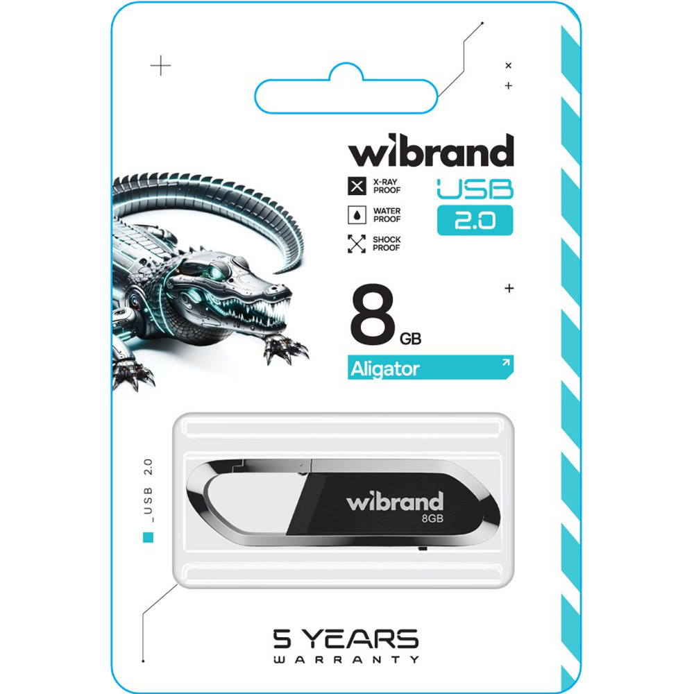 Флеш-драйв WIBRAND 8GB Aligator Black (WI2.0/AL8U7B) Конструкция выдвижная