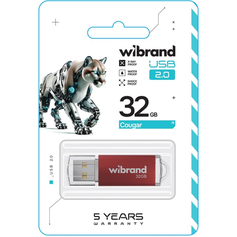 Флеш-драйв WIBRAND 32GB Cougar Red (WI2.0/CU32P1R) Конструкція знімний ковпачок