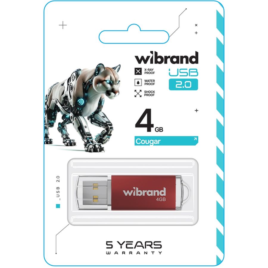 Флеш-драйв WIBRAND 4GB Cougar Red (WI2.0/CU4P1R) Конструкція знімний ковпачок