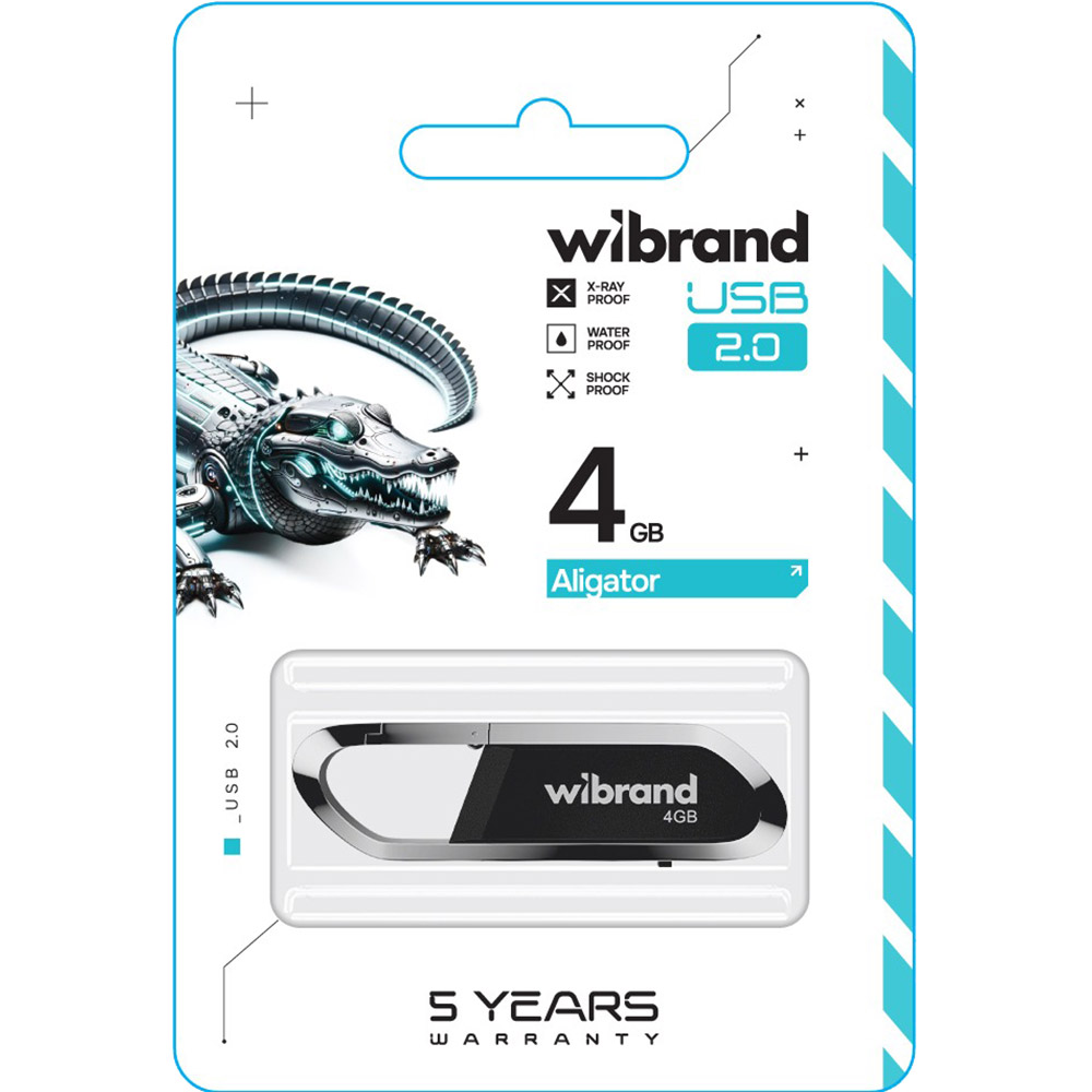 Флеш-драйв WIBRAND 4GB Aligator Black (WI2.0/AL4U7B) Конструкция выдвижная