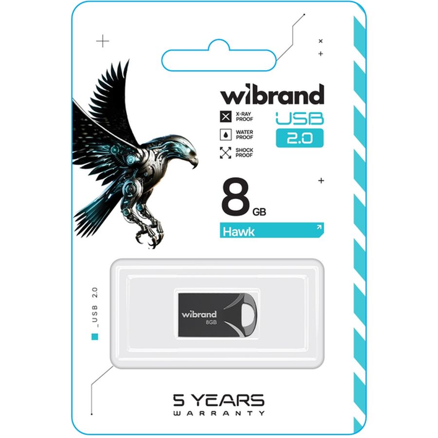 Флеш-драйв WIBRAND 8GB Hawk Black (WI2.0/HA8M1B) Конструкция монолит