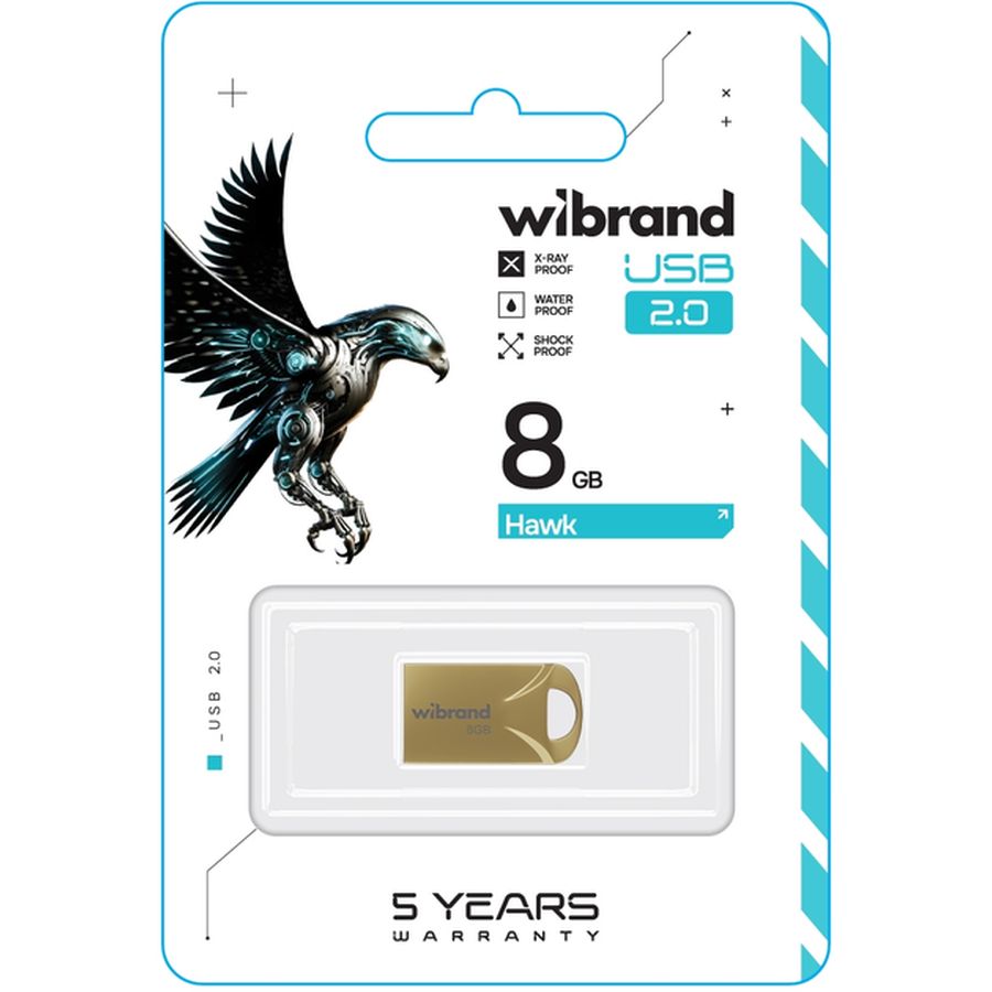 Флеш-драйв WIBRAND 8GB Hawk Gold (WI2.0/HA8M1G) Конструкция монолит