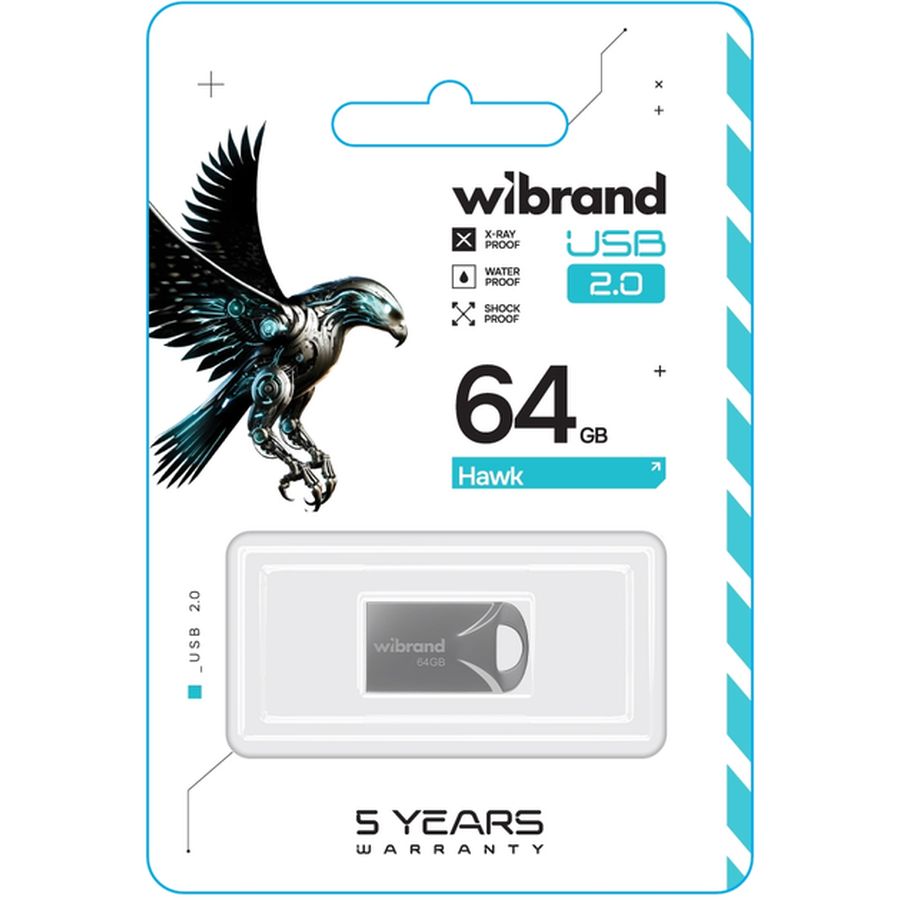 Флеш-драйв WIBRAND 64GB Hawk Silver (WI2.0/HA64M1S) Конструкция монолит