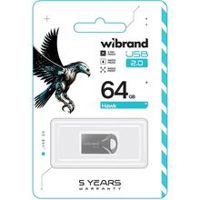 Флеш-драйв WIBRAND 64GB Hawk Silver (WI2.0/HA64M1S)