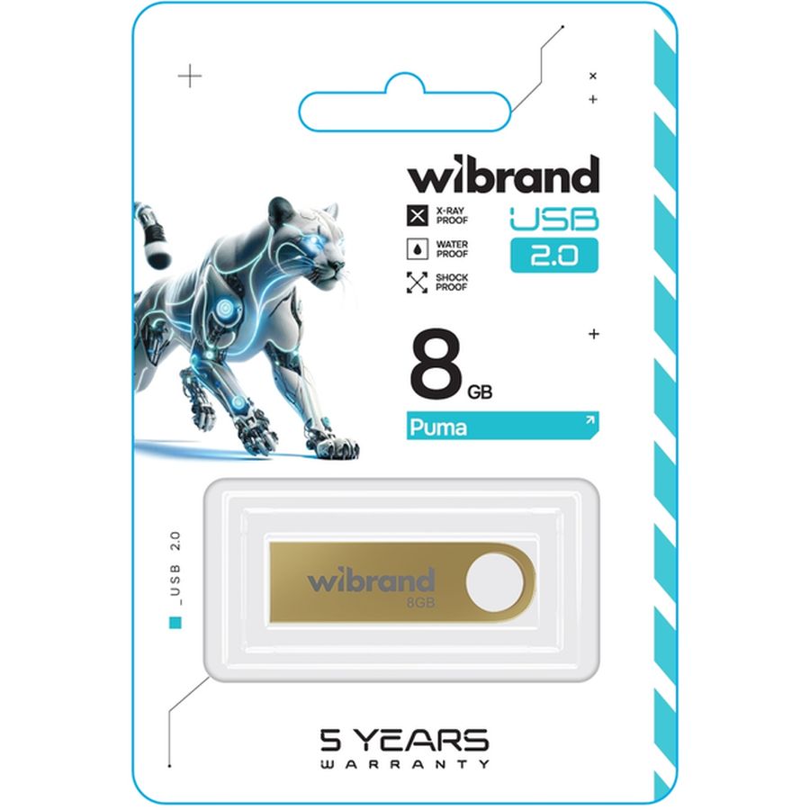 Флеш-драйв WIBRAND 8GB Puma Gold (WI2.0/PU8U1G) Конструкция монолит