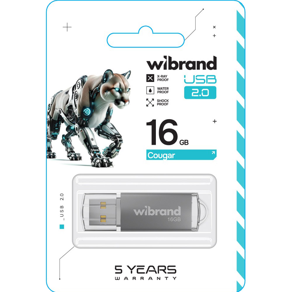 Флеш-драйв WIBRAND 16GB Cougar Silver (WI2.0/CU16P1S) Конструкция съемный колпачок