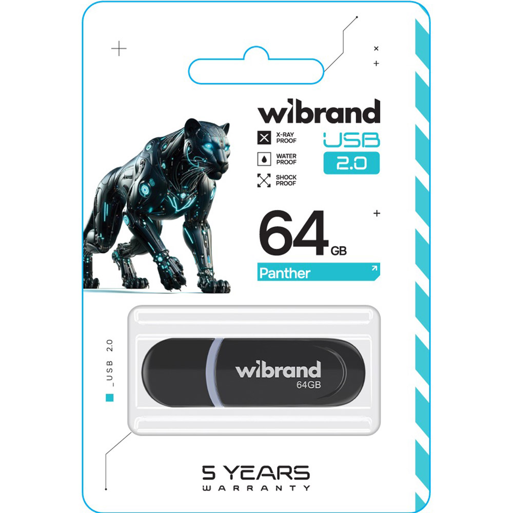 Флеш-драйв WIBRAND 64GB Panther Black (WI2.0/PA64P2B) Конструкція знімний ковпачок