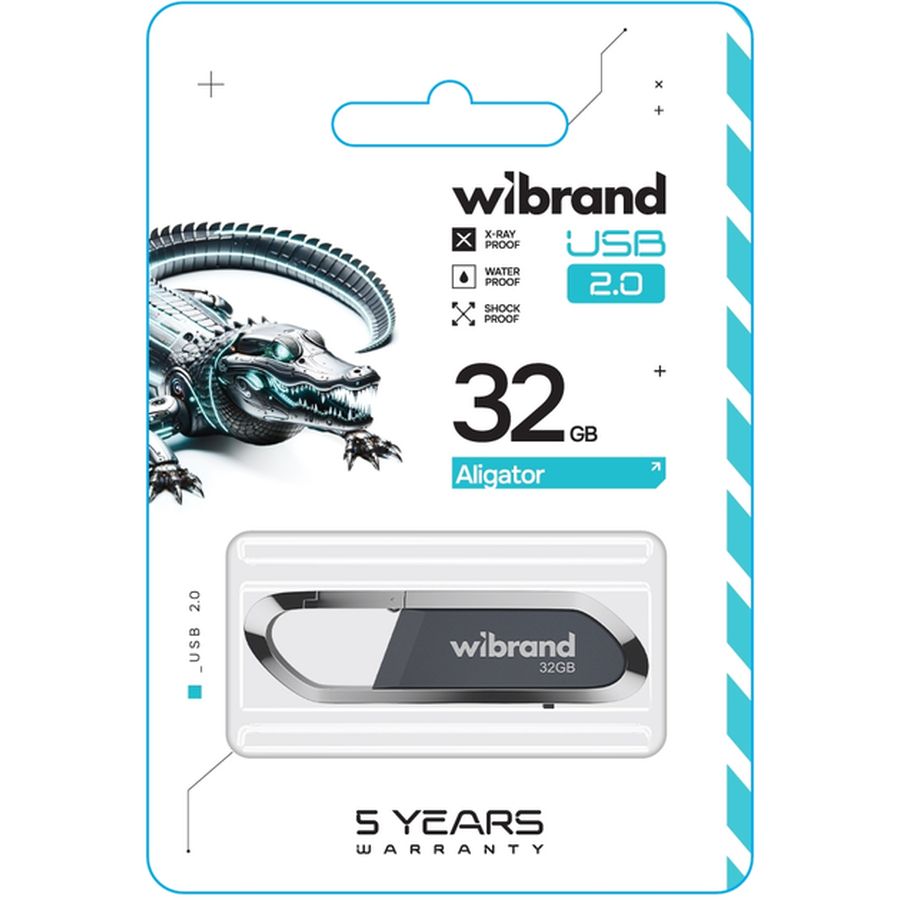 Флеш-драйв WIBRAND 32GB Aligator Grey (WI2.0/AL32U7G) Конструкция выдвижная