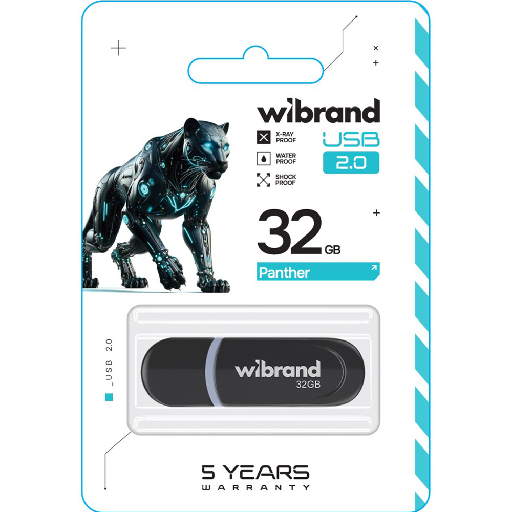 Флеш-драйв WIBRAND 32GB Panther Black (WI2.0/PA32P2B) Конструкция съемный колпачок