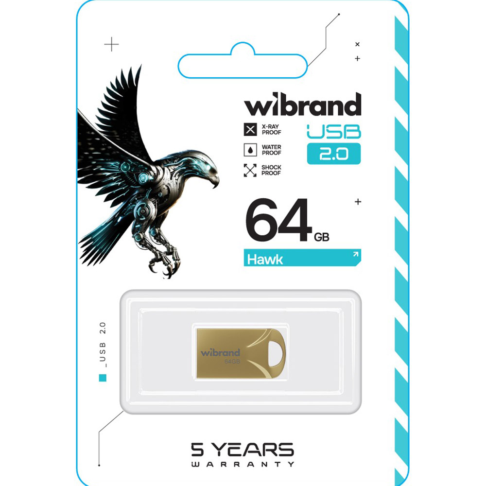 Флеш-драйв WIBRAND 64GB Hawk Gold (WI2.0/HA64M1G) Конструкция монолит