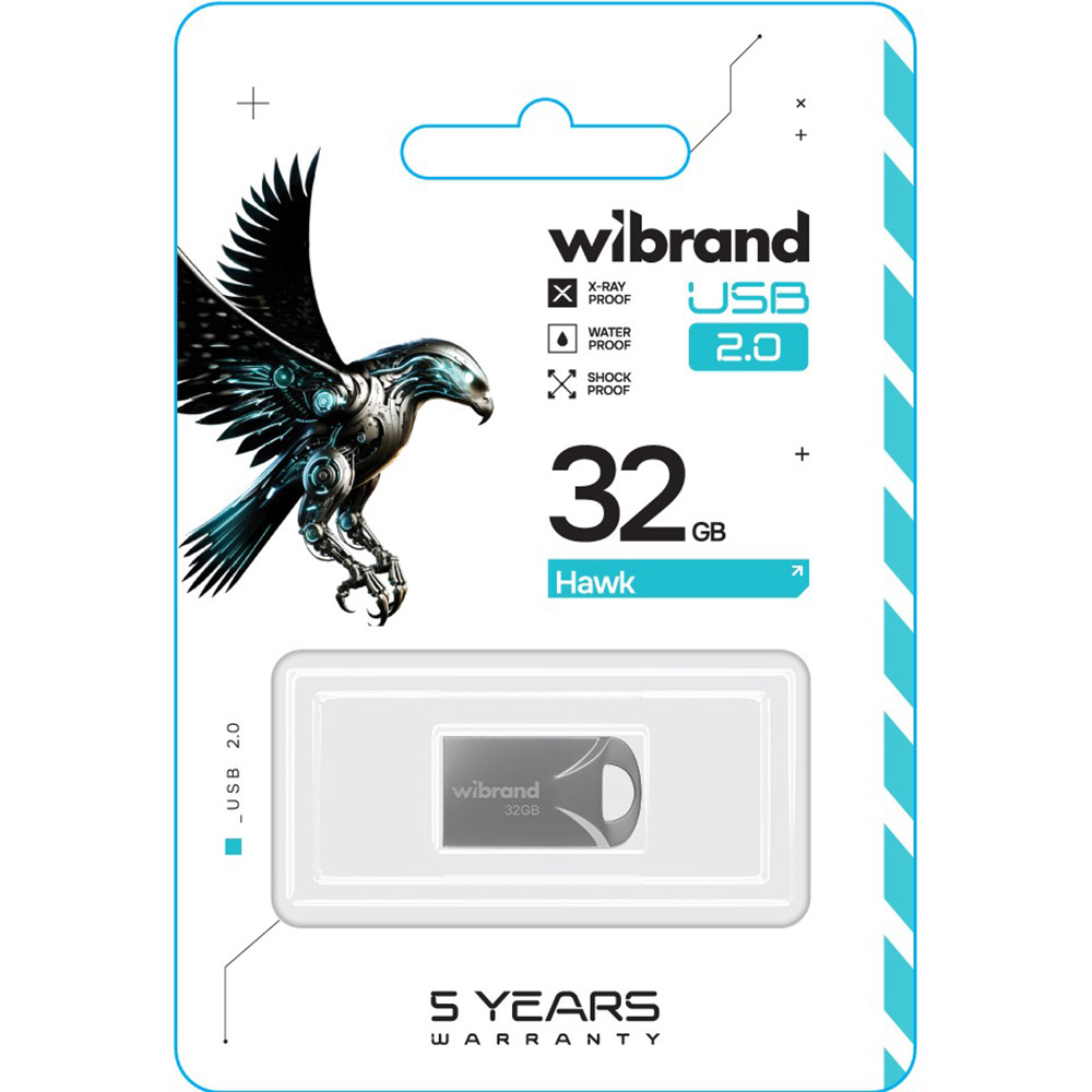 Флеш-драйв WIBRAND 32GB Hawk Silver (WI2.0/HA32M1S) Конструкция монолит