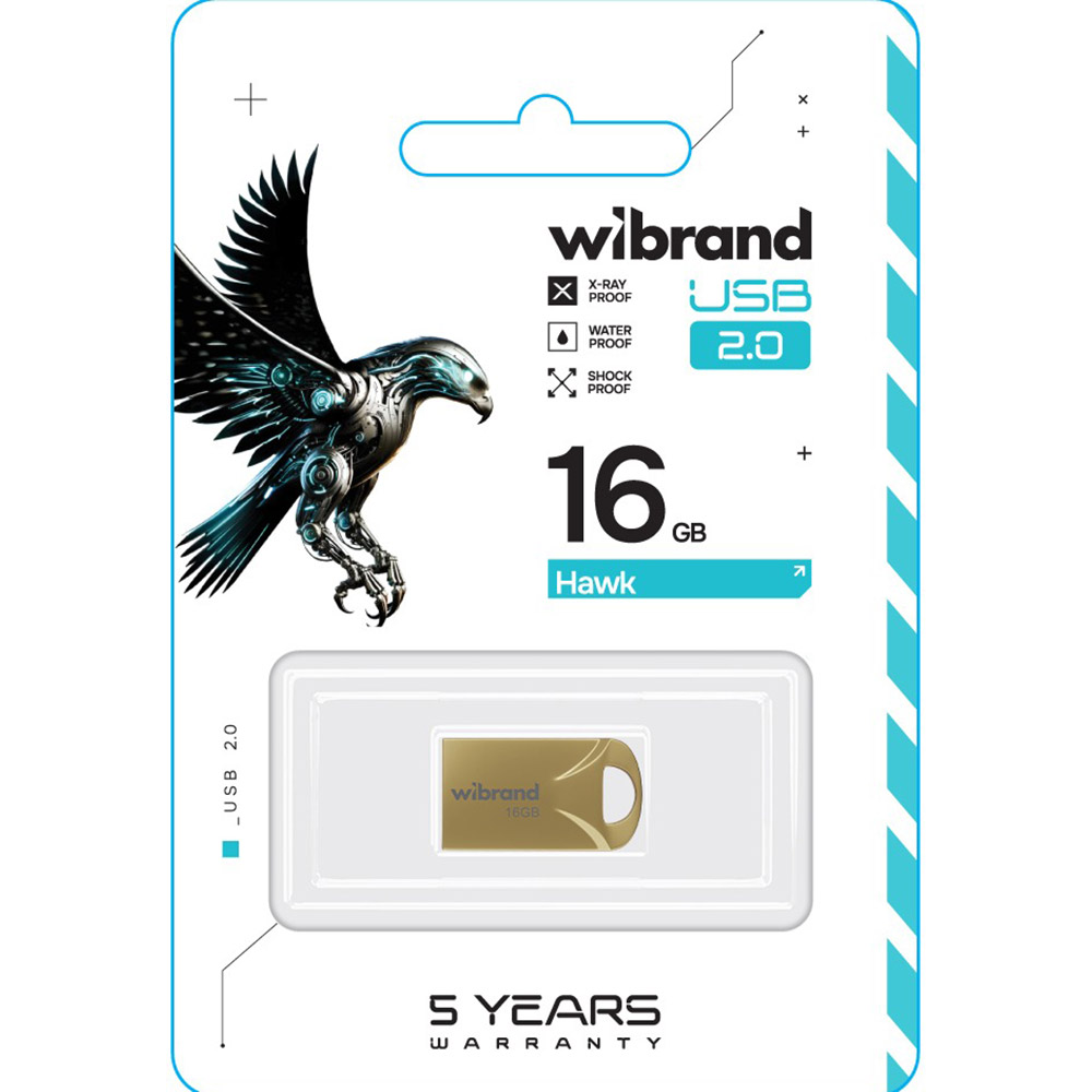 Флеш-драйв WIBRAND 16GB Hawk Gold (WI2.0/HA16M1G) Конструкция монолит