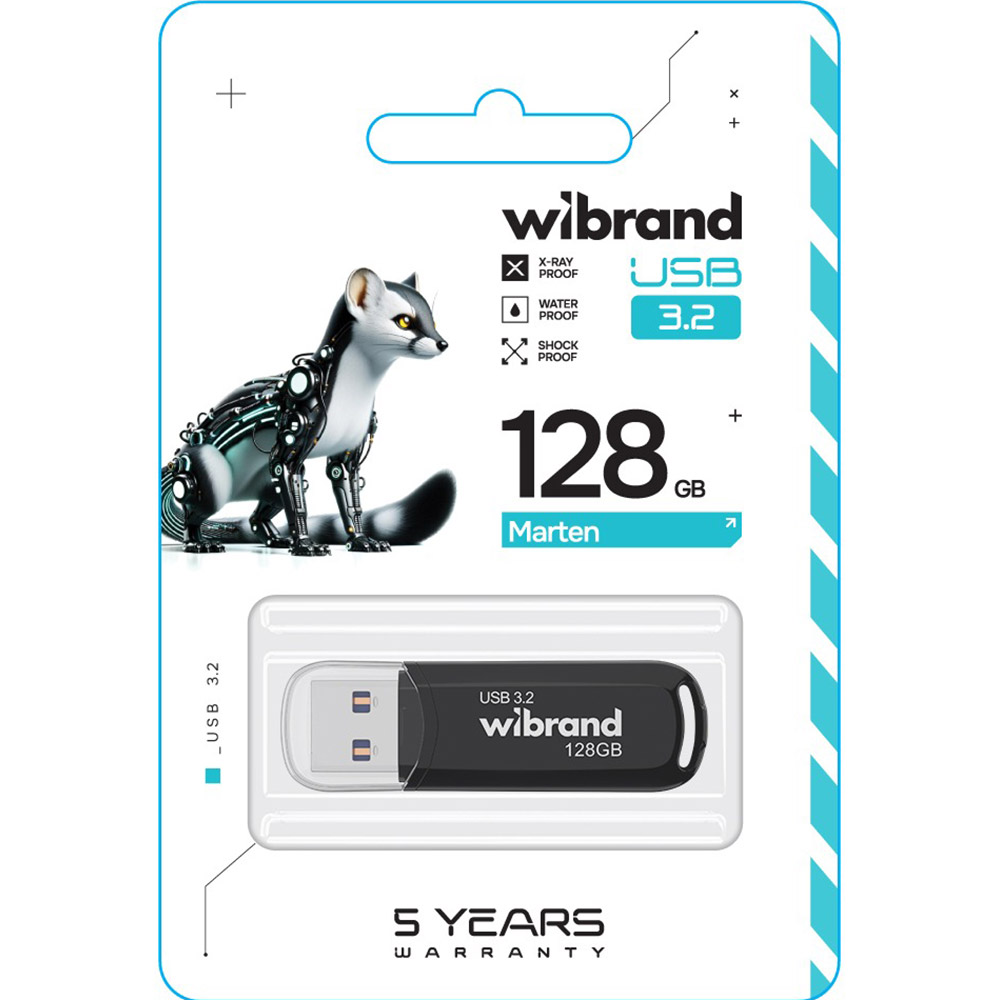 Флеш-драйв WIBRAND 128GB Marten Black 3.2 Gen 1 (WI3.2/MA128P10B) Конструкция съемный колпачок