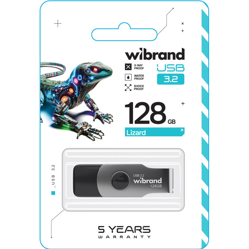 Флеш-драйв WIBRAND 128GB Lizard Black 3.2 Gen 1 (WI3.2/LI128P9B) Материал корпуса пластик