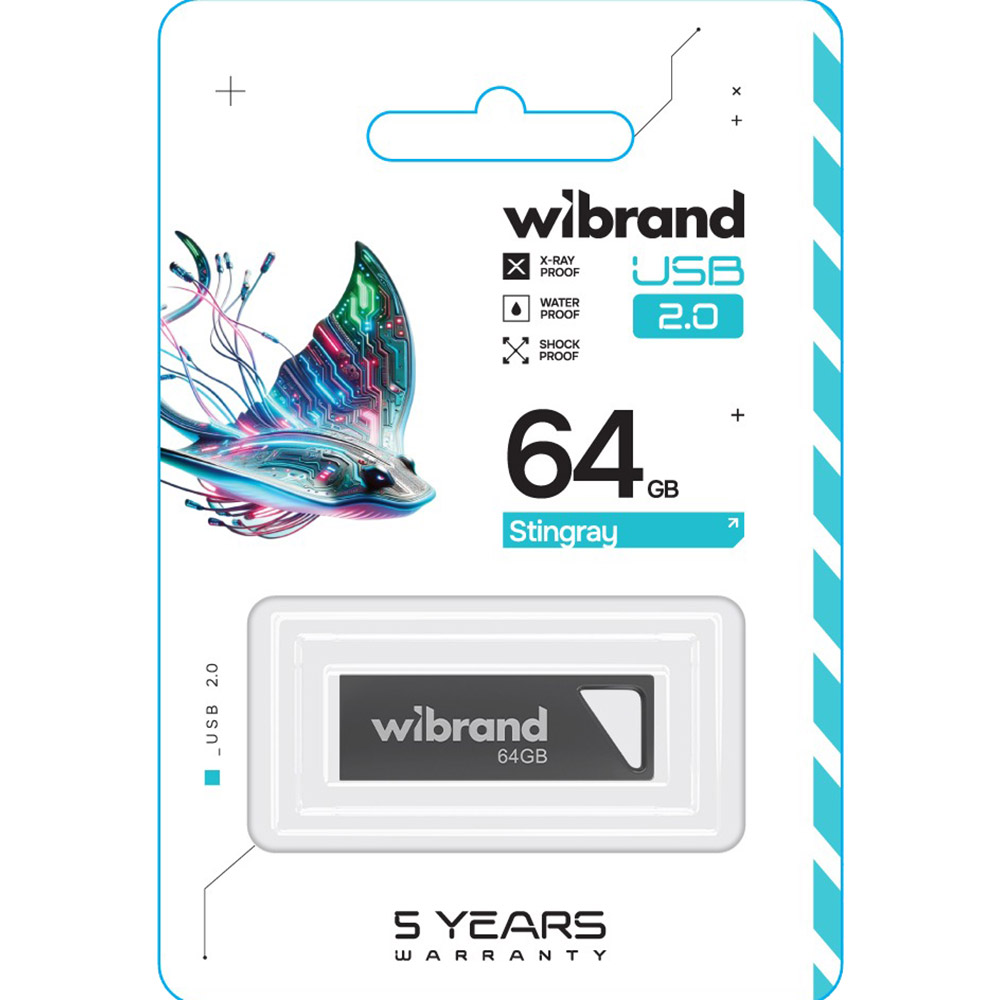 Флеш-драйв WIBRAND 64GB Stingray Grey (WI2.0/ST64U5G) Конструкция монолит