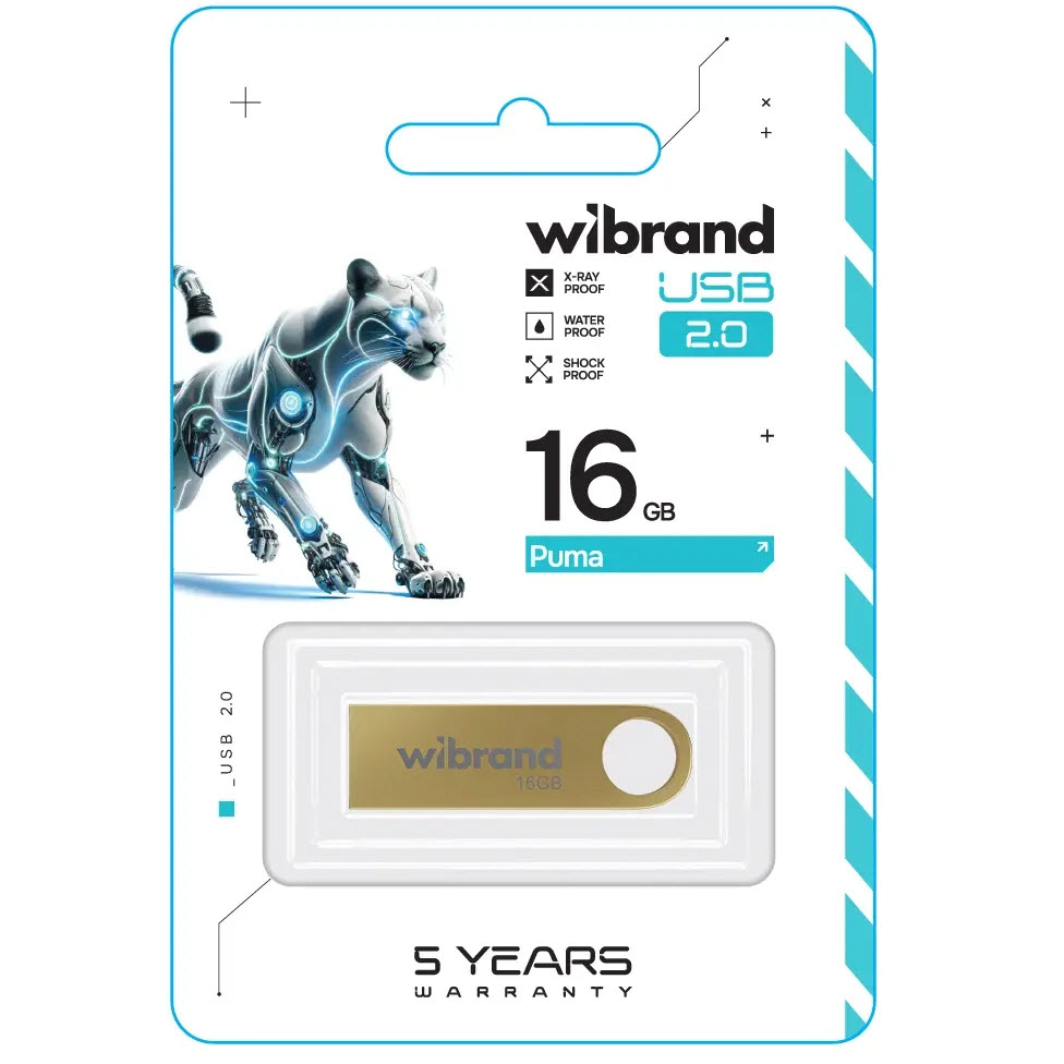 Флеш-драйв WIBRAND Puma 16GB 2.0 Gold (WI2.0/PU16U1G) Конструкция монолит