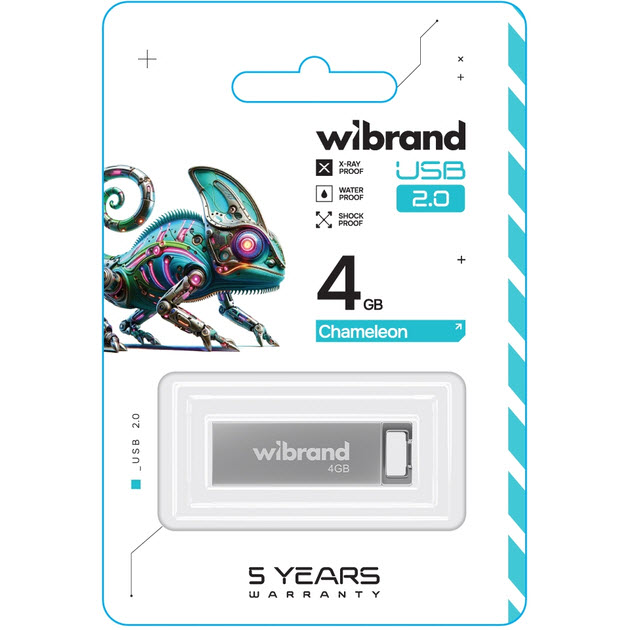 Флеш-драйв WIBRAND Chameleon 4GB 2.0 Silver (WI2.0/CH4U6S) Конструкция монолит