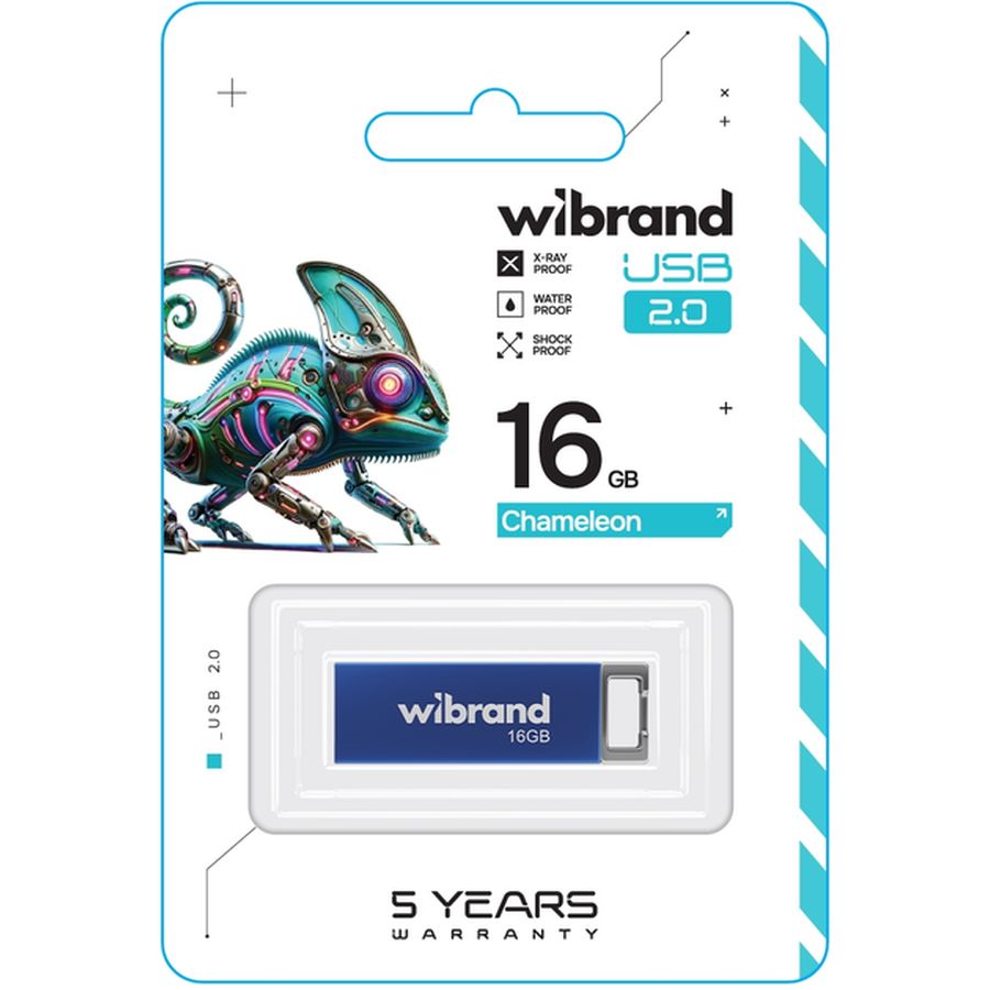 Флеш-драйв WIBRAND 16GB Chameleon Blue (WI2.0/CH16U6U) Конструкция монолит