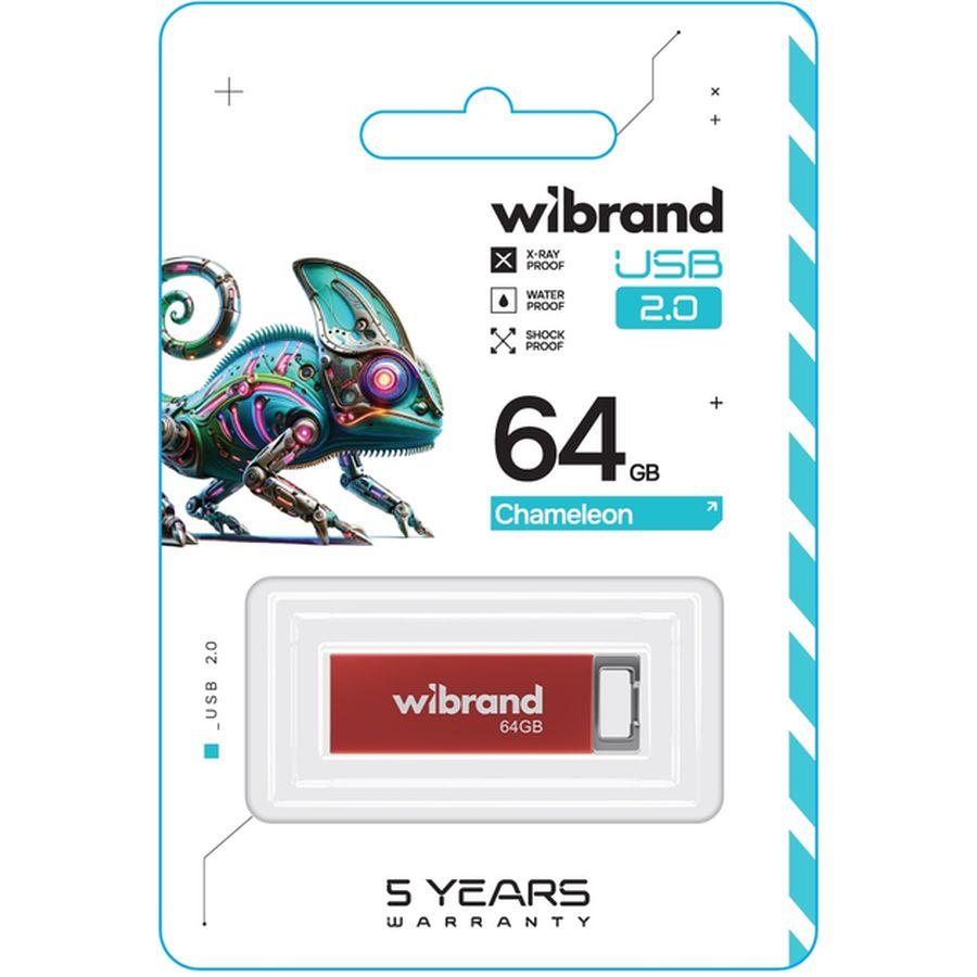 Флеш-драйв WIBRAND 64GB Chameleon Red (WI2.0/CH64U6R) Конструкция монолит