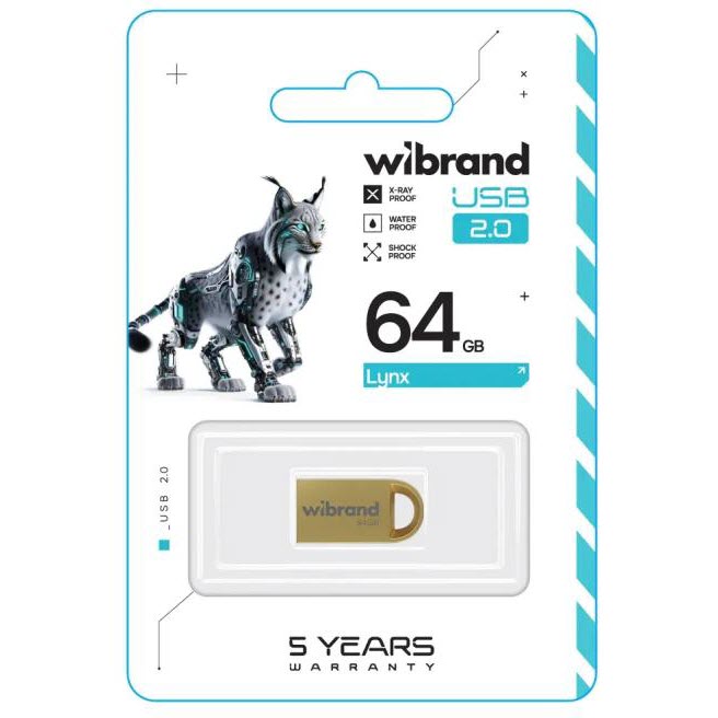 Флеш-драйв WIBRAND lynx 64GB 2.0 Gold (WI2.0/LY64M2G) Конструкция монолит