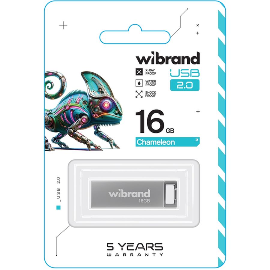 Флеш-драйв WIBRAND 16GB Chameleon Silver (WI2.0/CH16U6S) Конструкция монолит