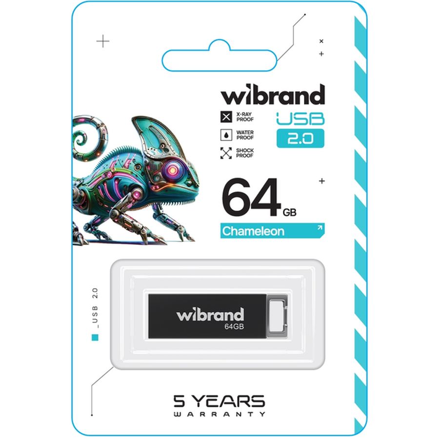 Флеш-драйв WIBRAND 64GB Chameleon Black (WI2.0/CH64U6B) Конструкція моноліт