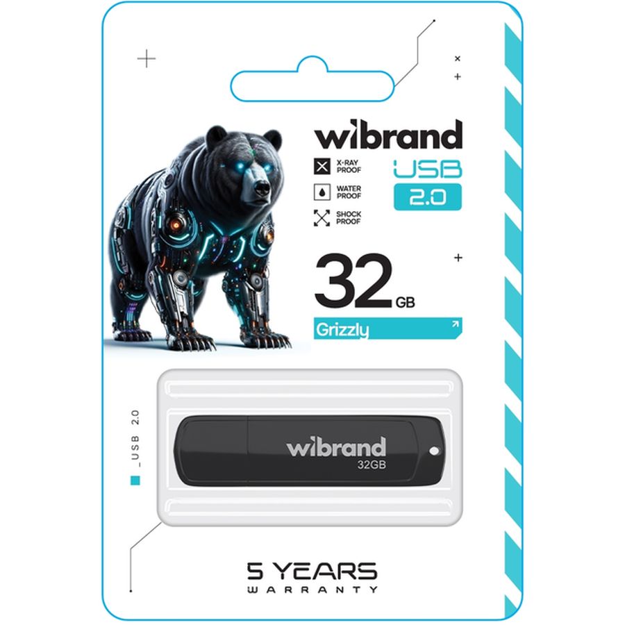 Флеш-драйв WIBRAND 32GB Grizzly Black (WI2.0/GR32P3B) Конструкція знімний ковпачок