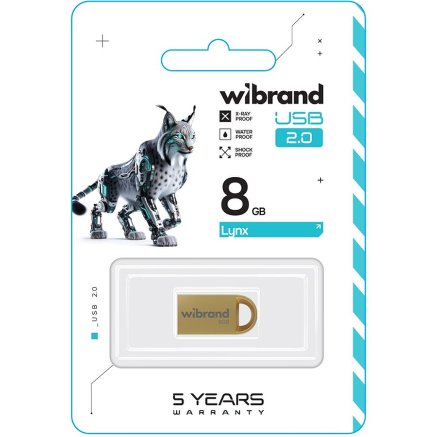 Флеш-драйв WIBRAND 8GB lynx Gold (WI2.0/LY8M2G) Конструкция монолит