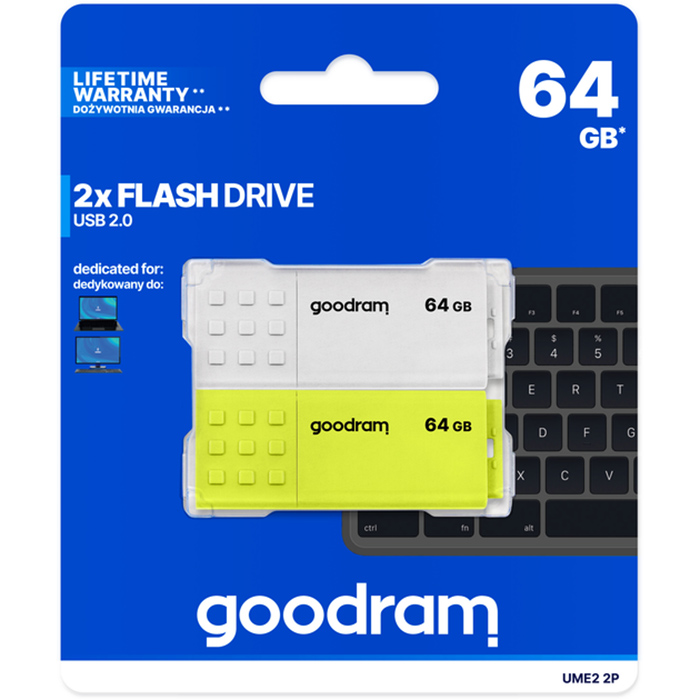 Флеш-драйв GOODRAM UME2 Mix 2x64GB 2 шт White/Yellow (UME2-0640MXR11-2P) Материал корпуса пластик