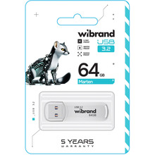 Флеш-драйв WIBRAND 64GB Marten White 3.2 Gen 1 (3.0) White (WI3.2/MA64P10W)