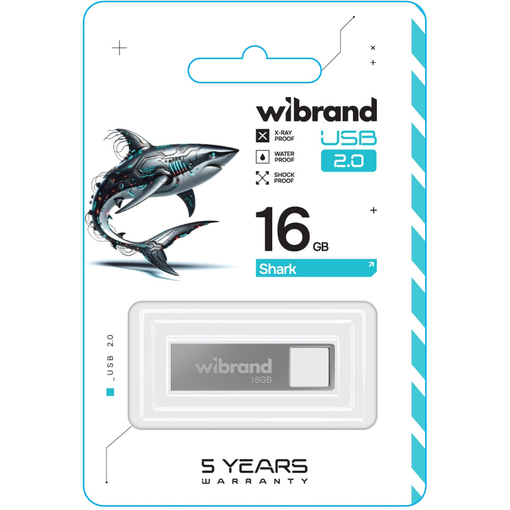 Флеш-драйв Wibrand Shark 16GB USB 2.0 Silver (WI2.0/SH16U4S) Конструкция монолит