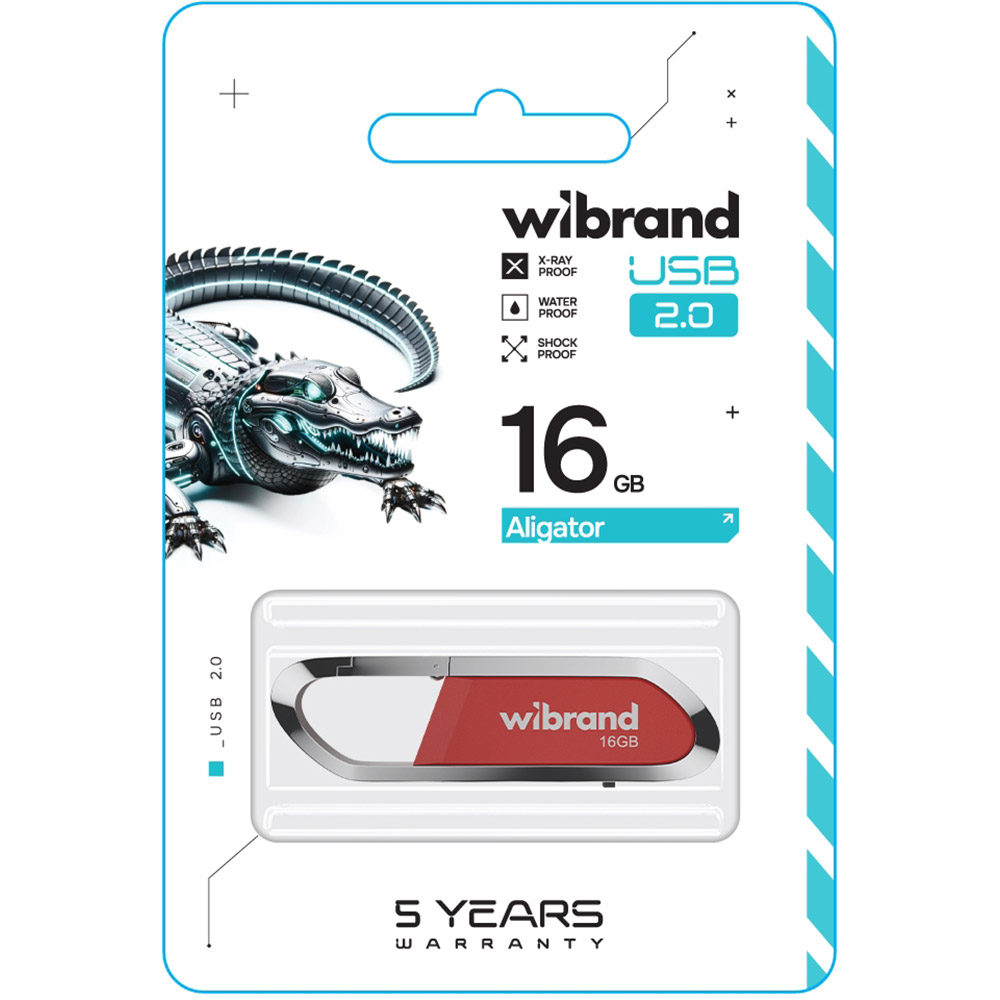 Флеш-драйв Wibrand Aligator 16GB USB 2.0 Red (WI2.0/AL16U7DR) Конструкция монолит