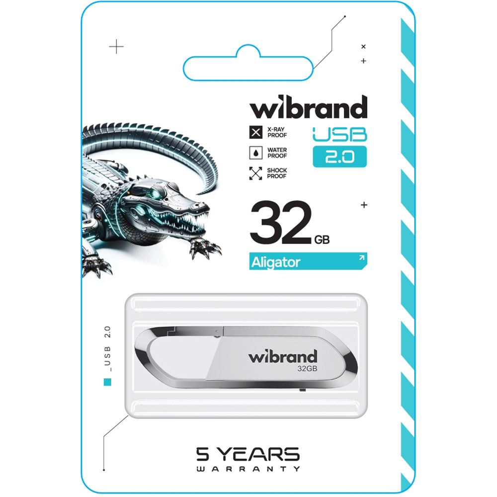 Флеш-драйв Wibrand Aligator 32GB USB 2.0 White (WI2.0/AL32U7W) Конструкция монолит