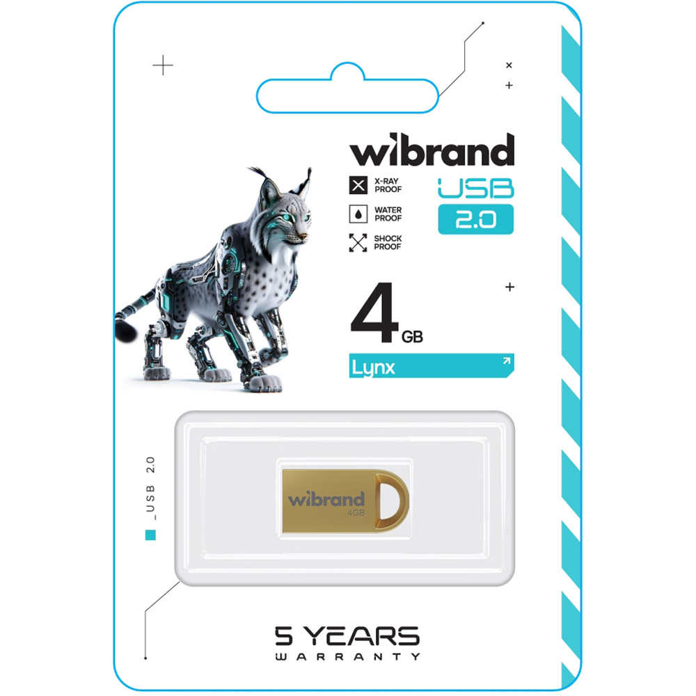 Флеш-драйв Wibrand Lynx 4GB USB 2.0 Gold (WI2.0/LY4M2G) Конструкция монолит