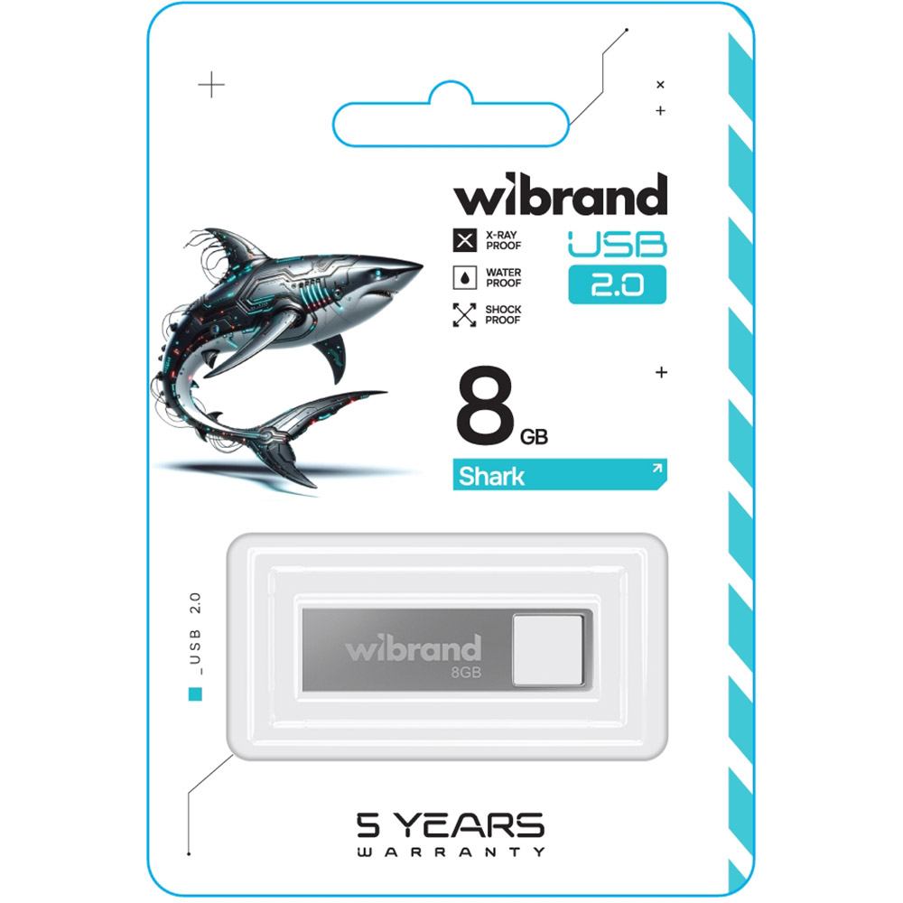 Флеш-драйв Wibrand Shark 8GB USB 2.0 Silver (WI2.0/SH8U4S) Конструкция монолит