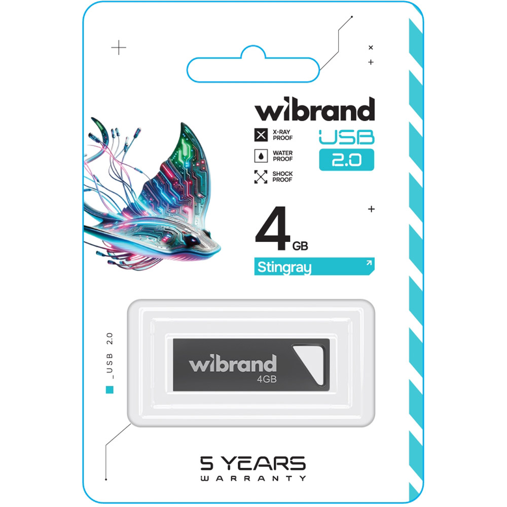 Флеш-драйв Wibrand Stingray 4GB USB 2.0 Grey (WI2.0/ST4U5G) Конструкция монолит