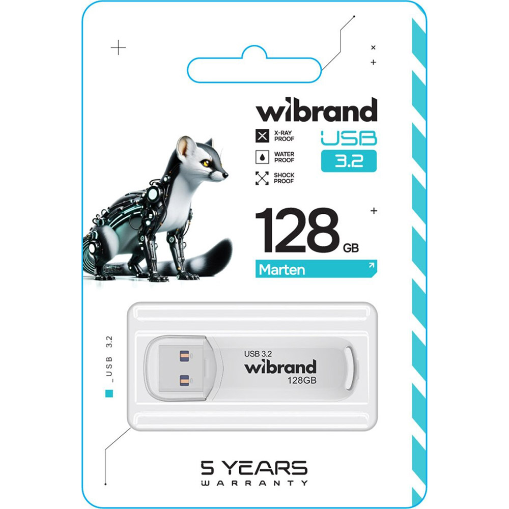 Флеш-драйв WIBRAND 128GB Marten White 3.2 Gen 1 (3.0) (WI3.2/MA128P10W) Конструкция съемный колпачок