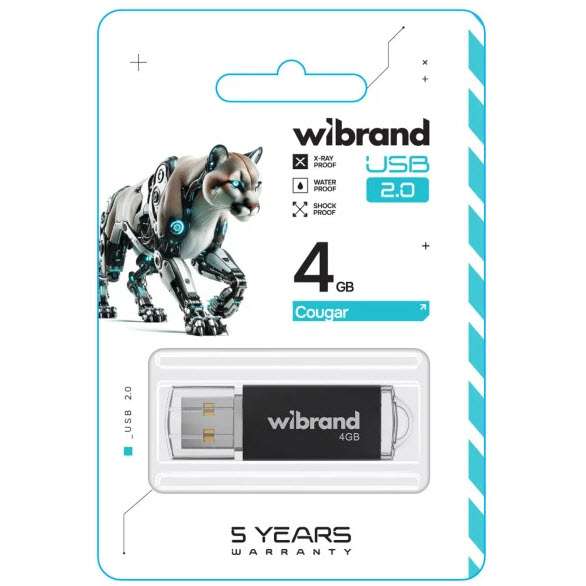 Флеш-драйв WIBRAND Cougar USB 2.0 4 Gb Black (WI2.0/CU4P1B) Конструкция съемный колпачок